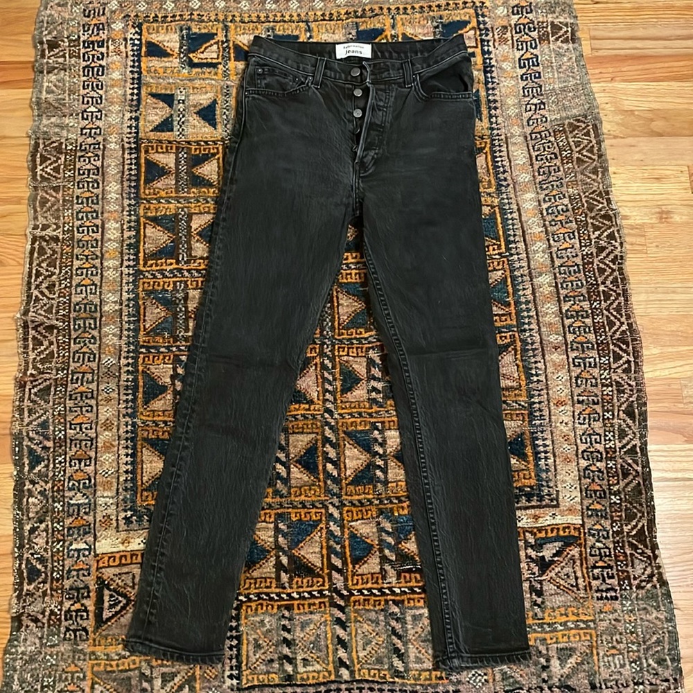 Black reformation button fly skinny jeans